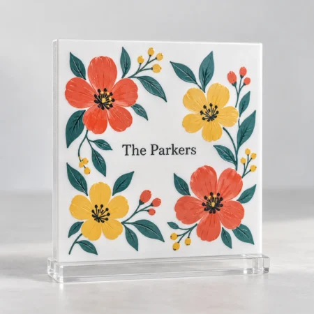 Illustrative example: UV-printed floral acrylic keepsake - illustrative example